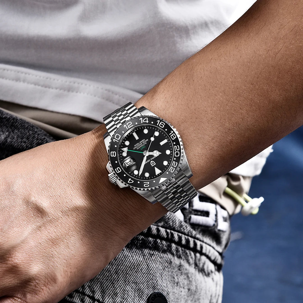 PAGANI DESIGN 40MM Luxury GMT Men's Mechanical Watch Sapphire Glass Stainless Steel 100M Waterproof Fully Automatic Watch