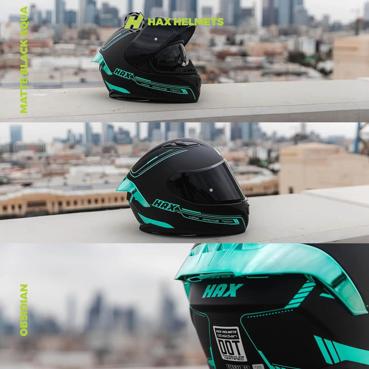 Obsidian Full Face Dual Visor Adult Motorcycle Helmet for Motorbike Street Bike with Pinlock Ready DOT Approved Matte Black Aqua