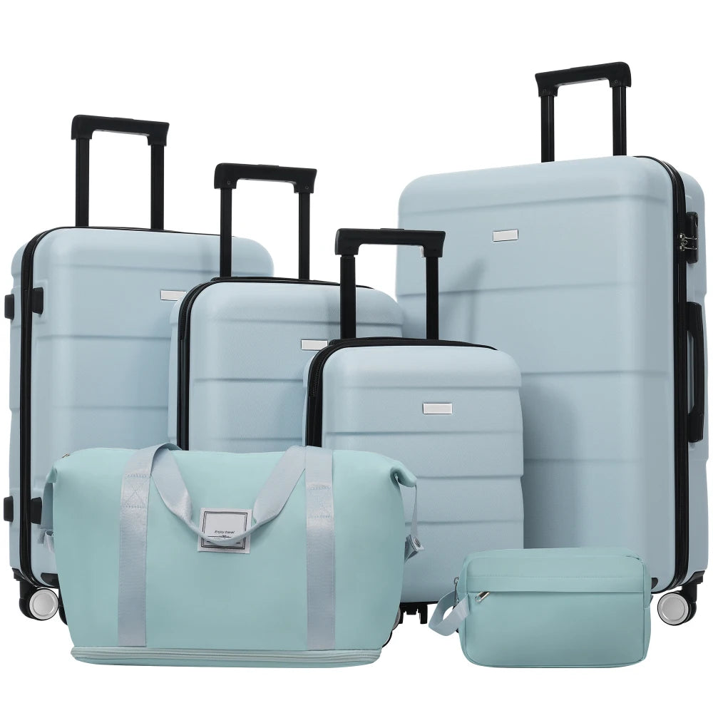 Lightweight 6 in 1 Hardshell Luggage Set 16"+20"+24"+28" with 2 Bags Lock Double Spinner Wheels Travel Carry On