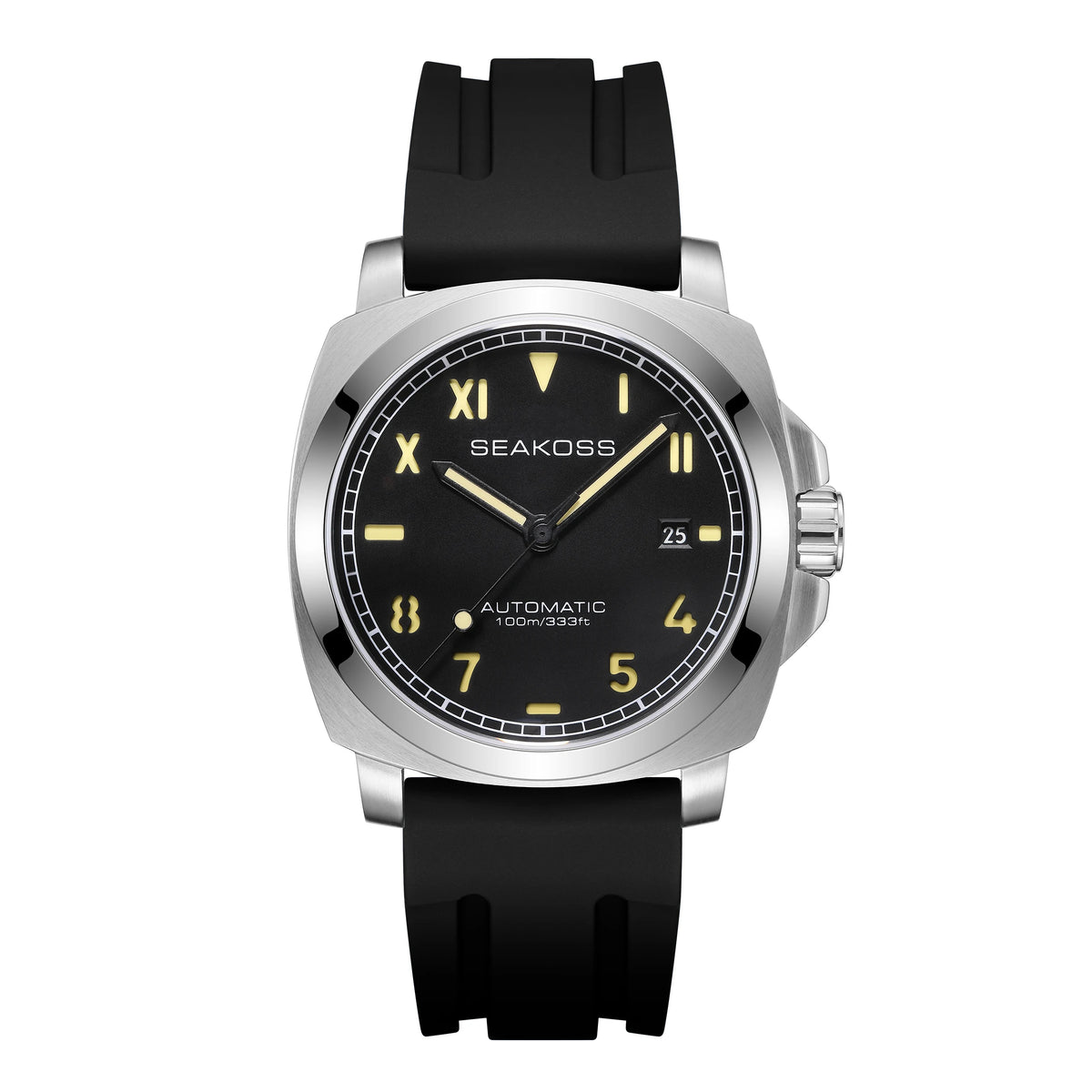SEAKOSS Men's Diving Watch 10ATM Seagull ST1612 Movement Automatic  Watches for Men Luminous Calendar Sapphire Stainless Steel