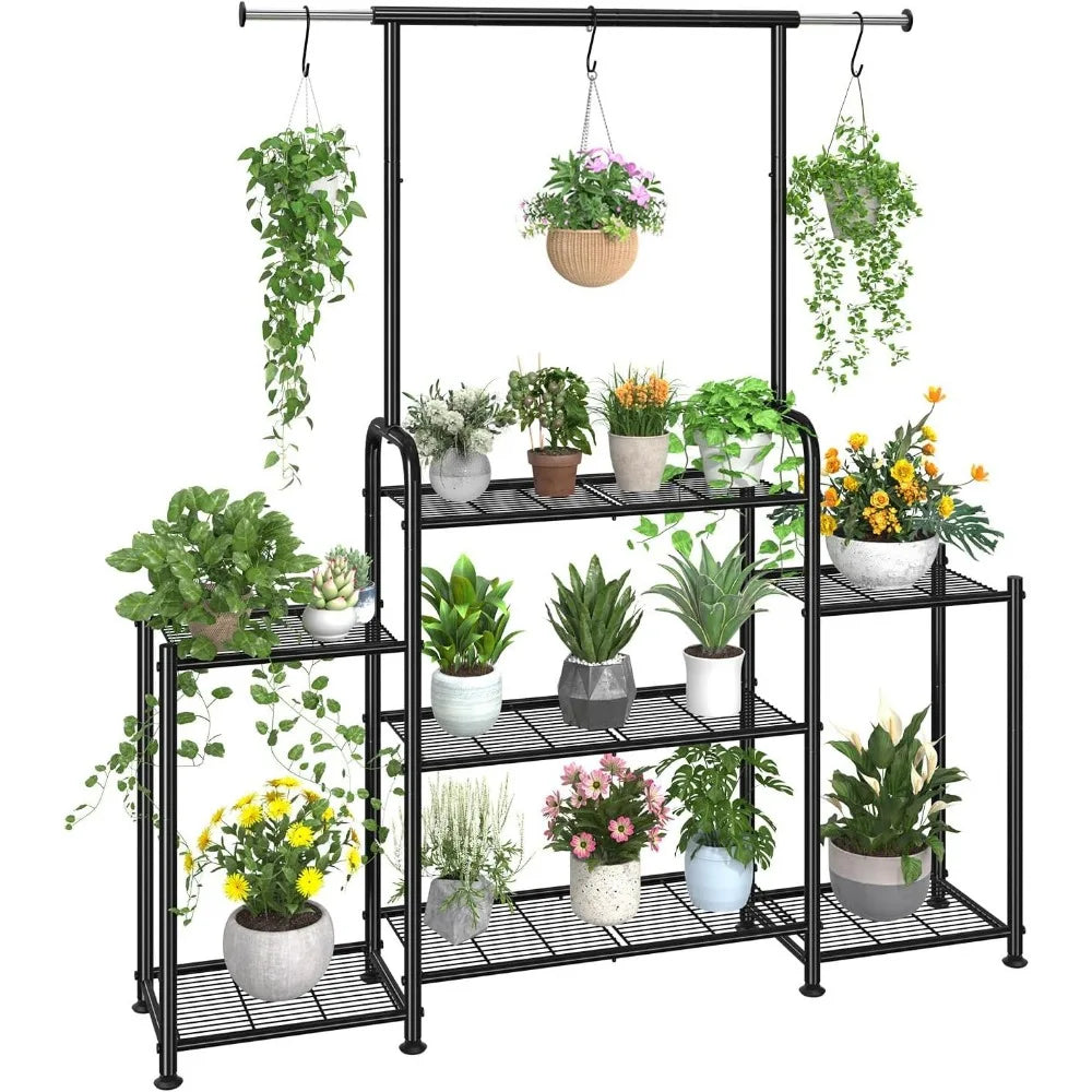 3 Tier Tall Metal Plant Stand Indoor Outdoor Heavy Duty Ladder Shelf for Multiple Flower Planters Garden Balcony Patio Black