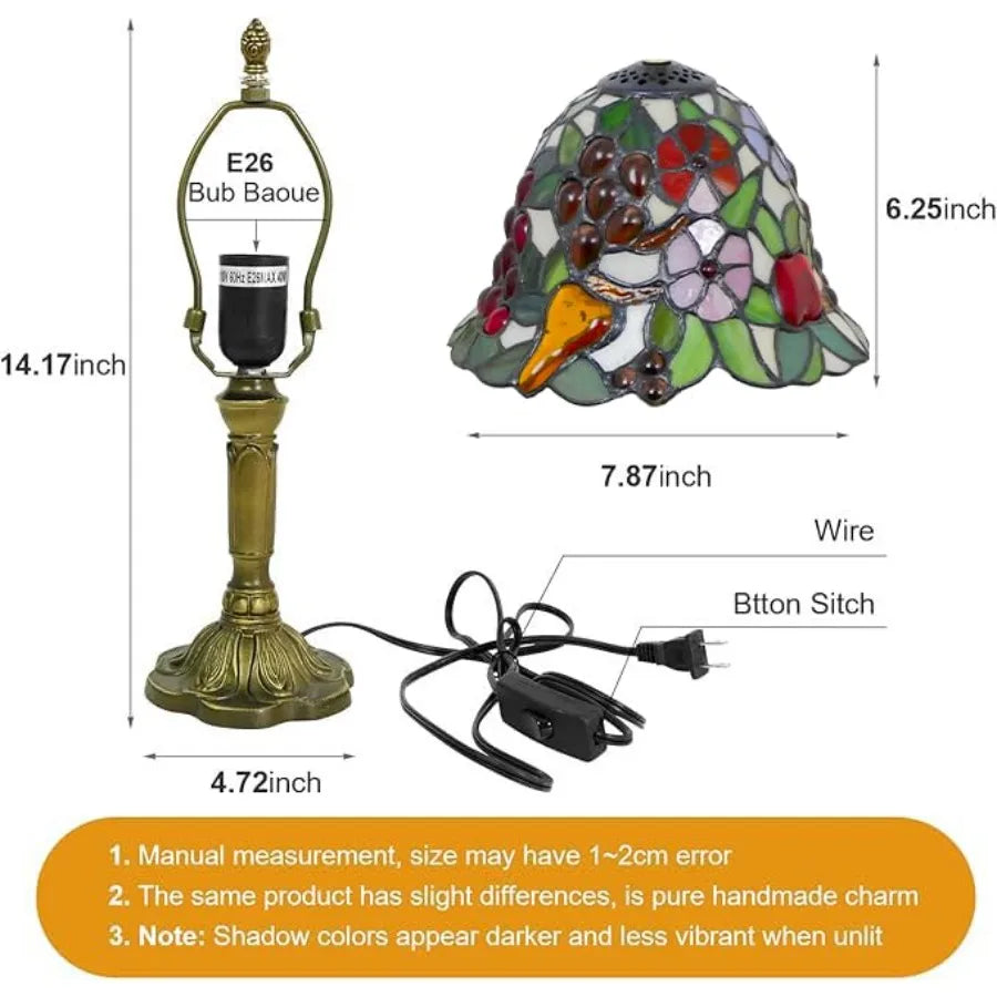 Mini Tiffany Table Lamp Nightstand Lamps Handmade Stained Glass Bedside Lamp Fruit Night Light for Office Bookcase Bar Bedroom