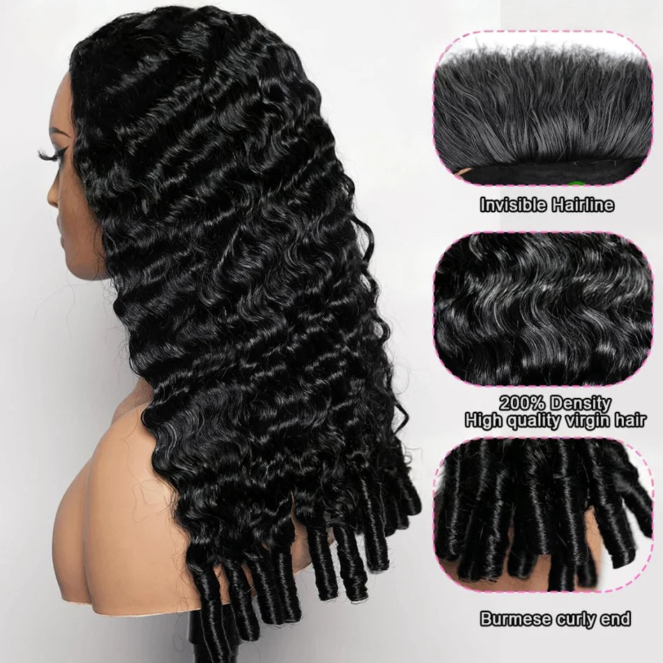 Burmese Curly Wig Human Hair Deep Wave 13X4 13X6 Hd Lace Front Wig 250 Density Pre Plucked Brazilian Hair Black Human Hair 40 In