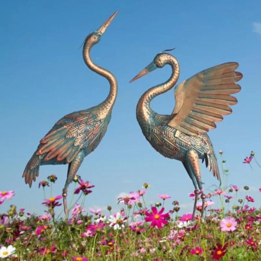 33-37 Inch Metal Crane Garden Statue Decor Bird Heron Garden Sculpture Statues Outdoor Decoration for Yard Pond Lawn Backyard P