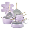 Ceramic Cookware Sets 15Pcs Pots and Pans Set Non Stick Cookware Set with Stainless Steel Handle Dishwasher Oven Safe Light Pur