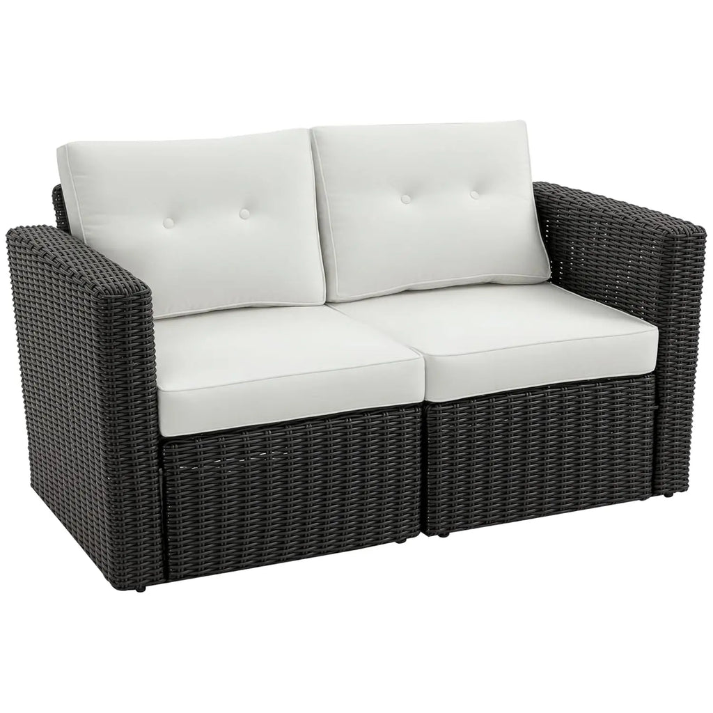2 Piece Patio Corner Sofa Set Outdoor PE Rattan Curved Armrest Padded Cushion Balcony Garden Lawn Gray, Customized