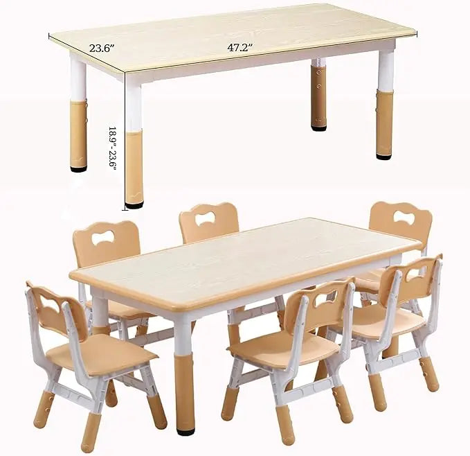 Kids Table and Chairs Set, Height Adjustable Desk with 6 Seats for Ages 2-10,Graffiti Desktop for Classrooms,Daycares,Home