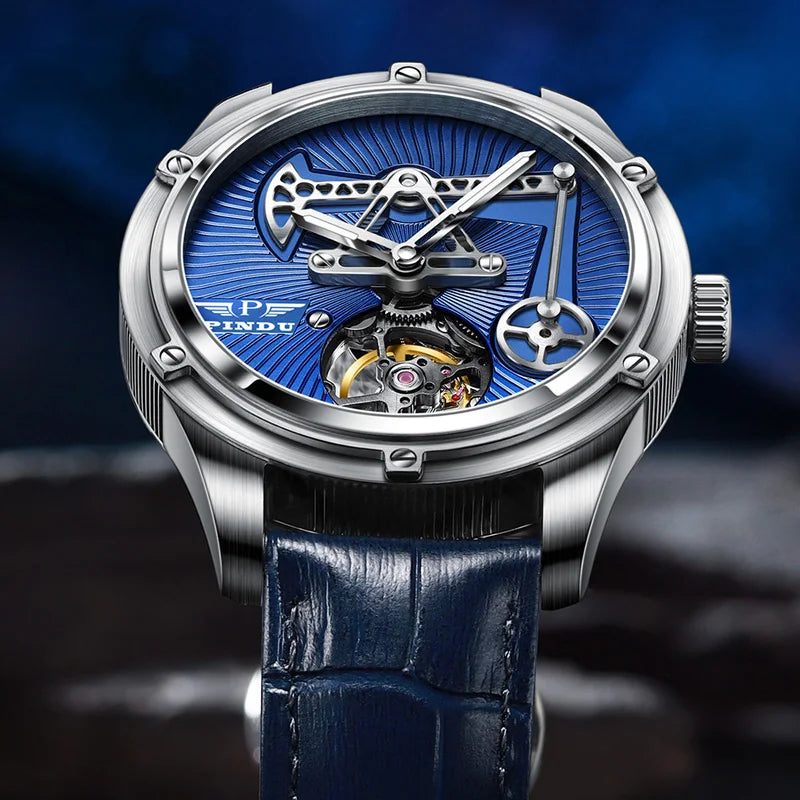 PINDU Design New Oil Well Mechanical Watch Men Miyata 8215 Movement Sapphire Mirror Waterproof Business Mechanical Wristwatches