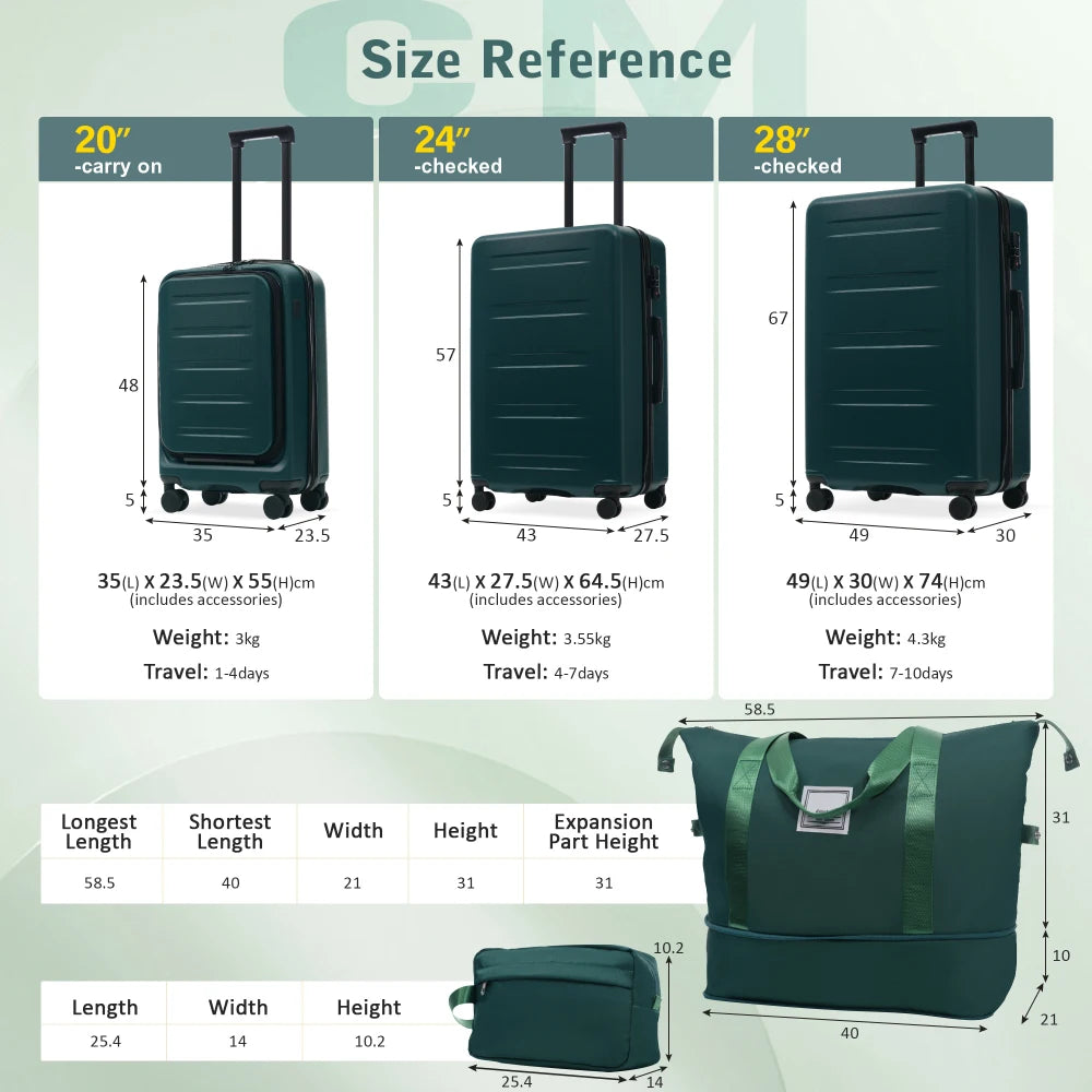 5Pcs Front Opening Hardside Expandable Luggage Set Double Spinner Wheels USB Port TSA Lock 20/24/28"