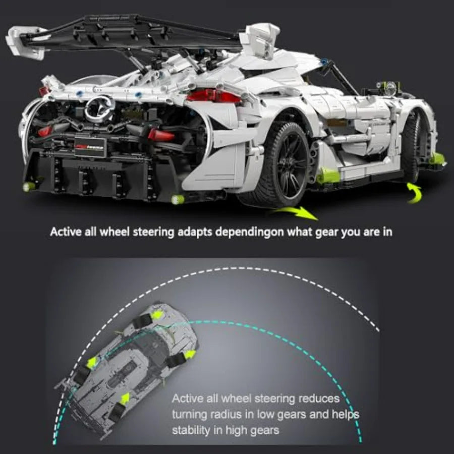 CaDA Master Fantasma Sports Car Building Set C61048W 1:8 Super Cars Brick Kit with 9-Speed Gearbox and Rear Wheel Steering V8 R