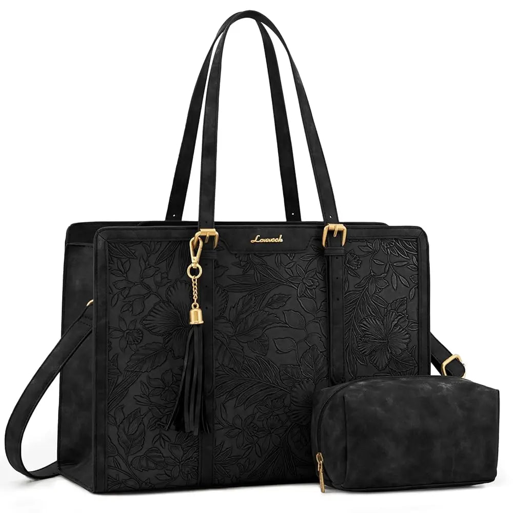 Laptop Bag for Women Vintage Leather Work Tote 15.6 inch Large Capacity Computer Bag with Clutch Purse for Teacher,Office,Ca