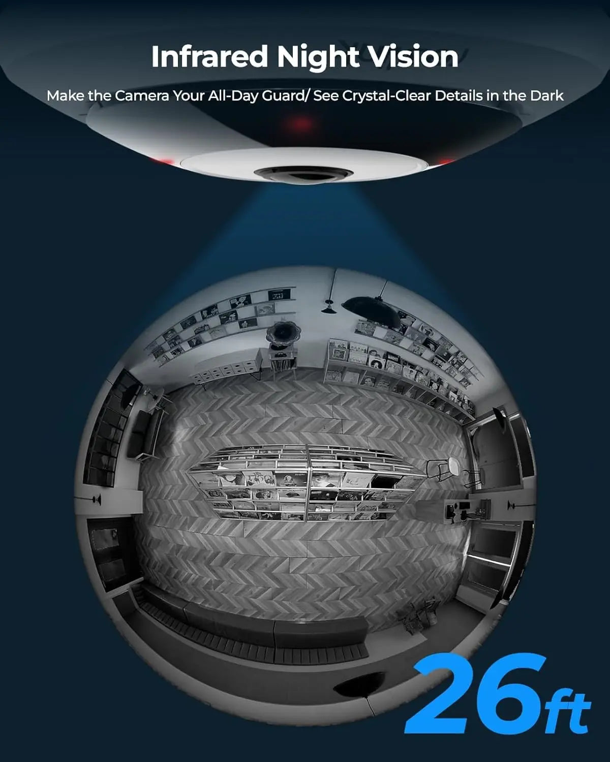 6MP PoE Fisheye Security Camera with 360° View, Human Detection, Two-Way Talk, Ceiling/Wall Mount
