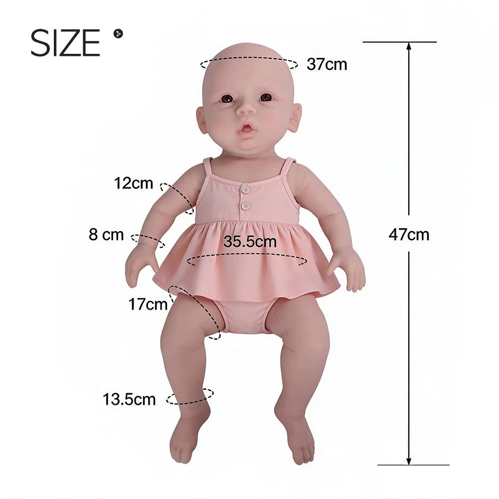 47cm Full Silicone Reborn Baby Doll for Girls Soft Realistic Body 3.2KG Children's Toy Gift Collectible Bebe