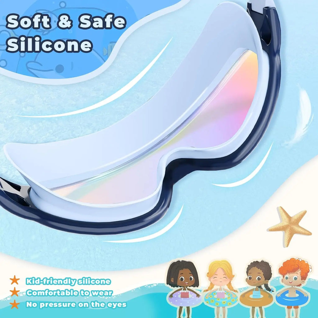 Kids Swimming Goggles Anti-Fog UV Protection Wide View Waterproof for Boys Girls Age 3-16 Pool Water Sports
