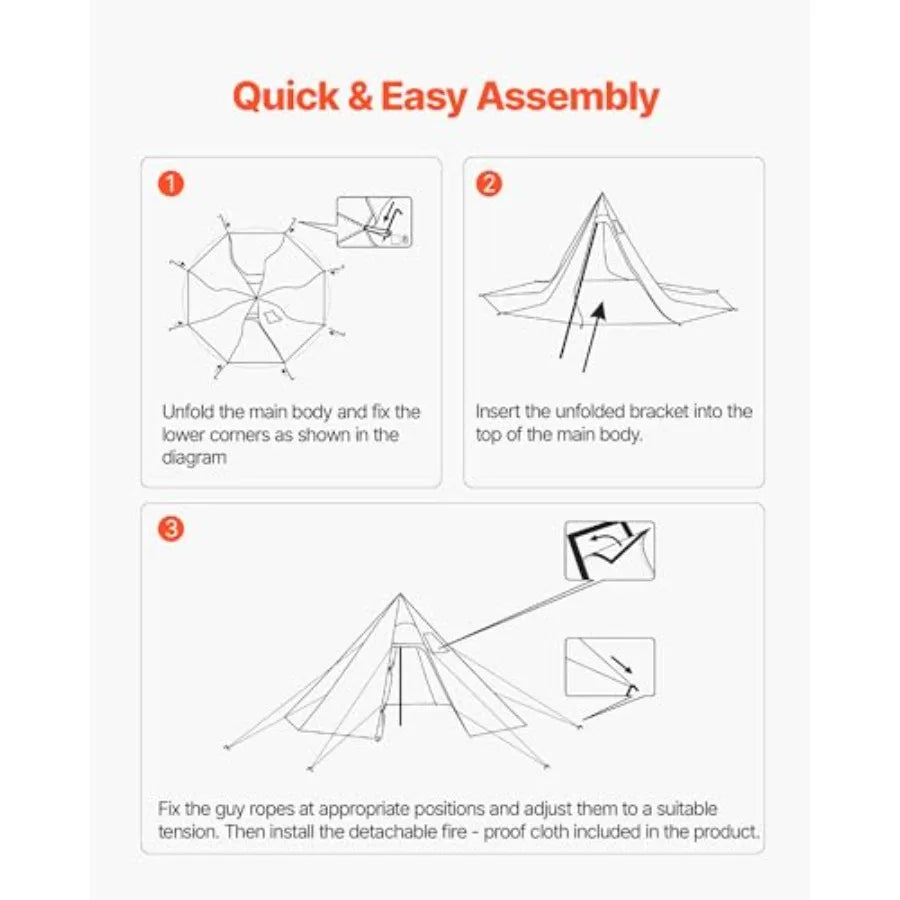 Hot Tent Camping Tipi Hot Tents with Stove Jack Portable Winter Camping Tents with Snow Skirt Easy Setup Waterproof 4 Season Sh