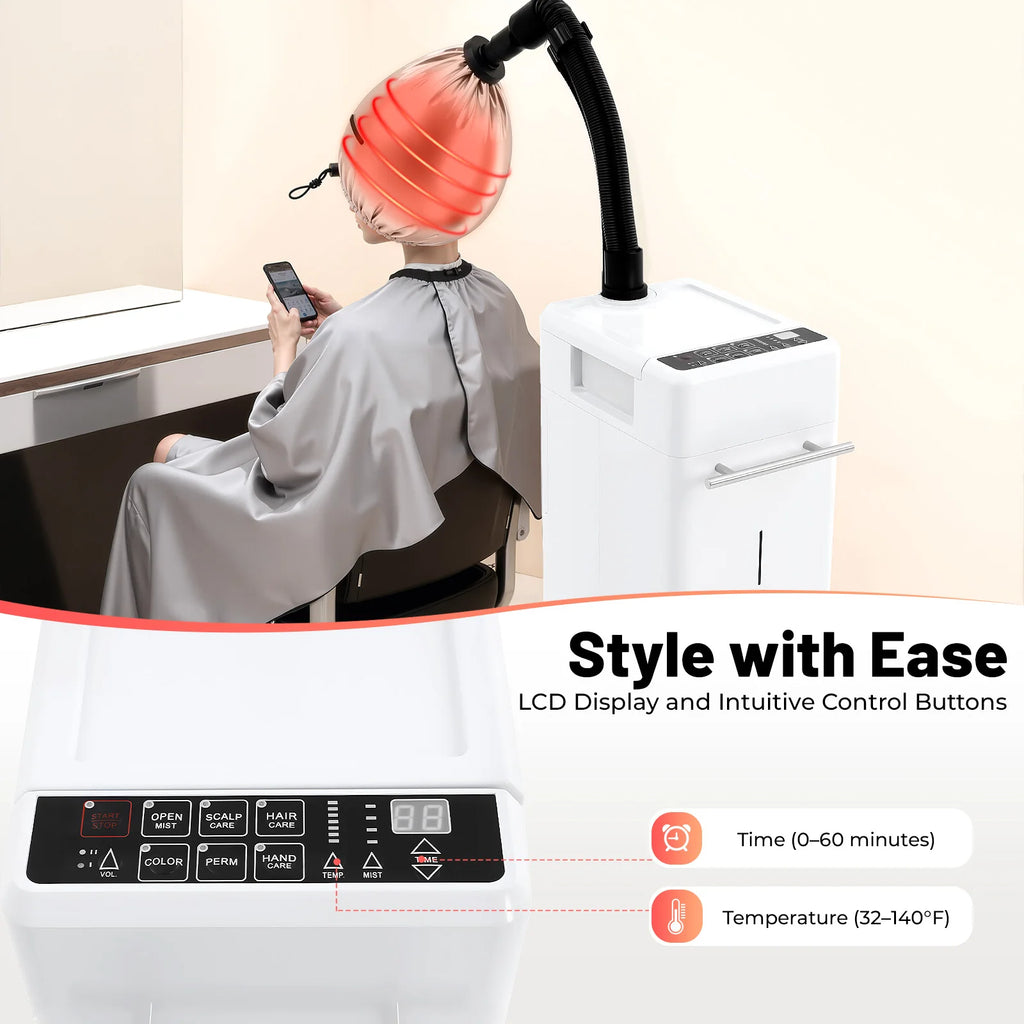6-Mode Nano Hair Steamer Machine with LCD Display, 33.82oz Removable Water Tank for Barber Store Hairdressing Beauty Salon 110V
