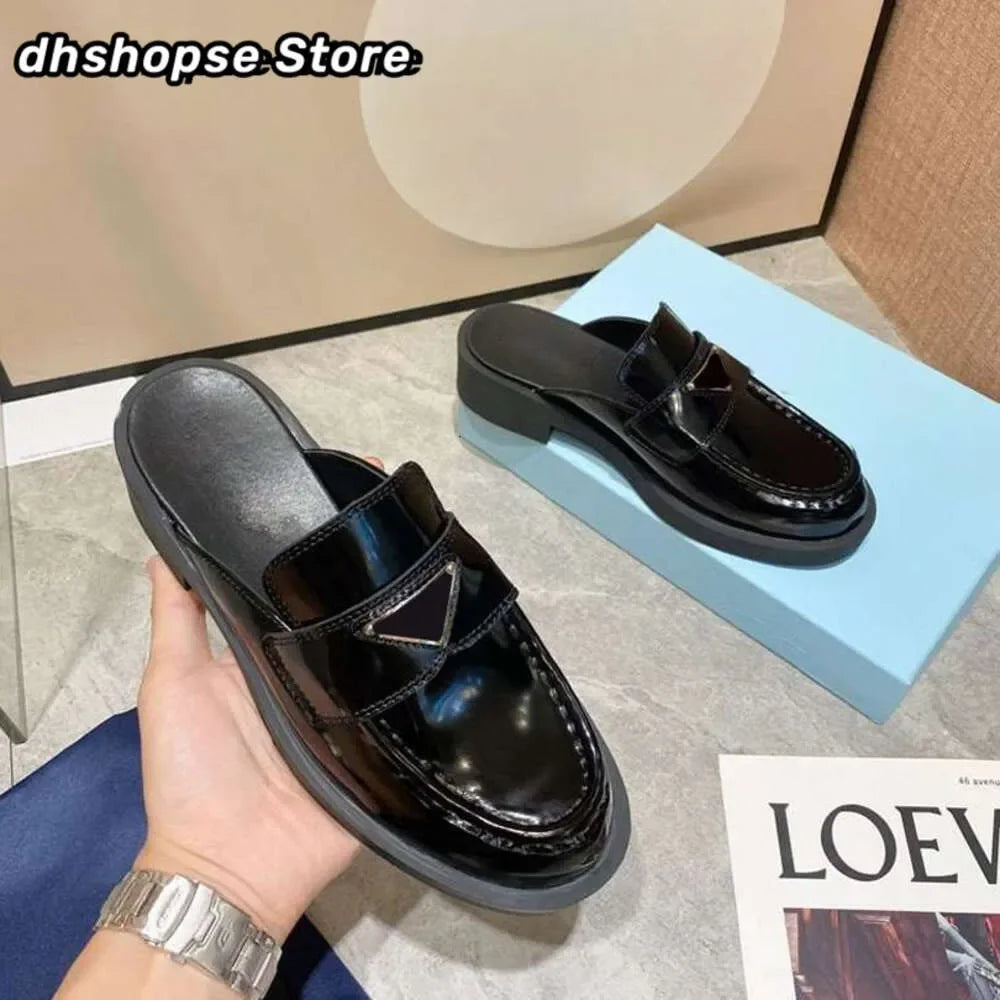 Designer Loafers Shoes Men Women Soft Cowhide Platform Sneakers Thick Bottom Shoe P Rubber Black Shiny Leather Chunky Round Head