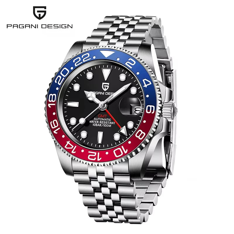 40mm GMT Men Watch PAGANI DESIGN Top Brand 1662 Mechanical Wristwatch Luxury Business 100M Waterproof Automatic Watches for Men