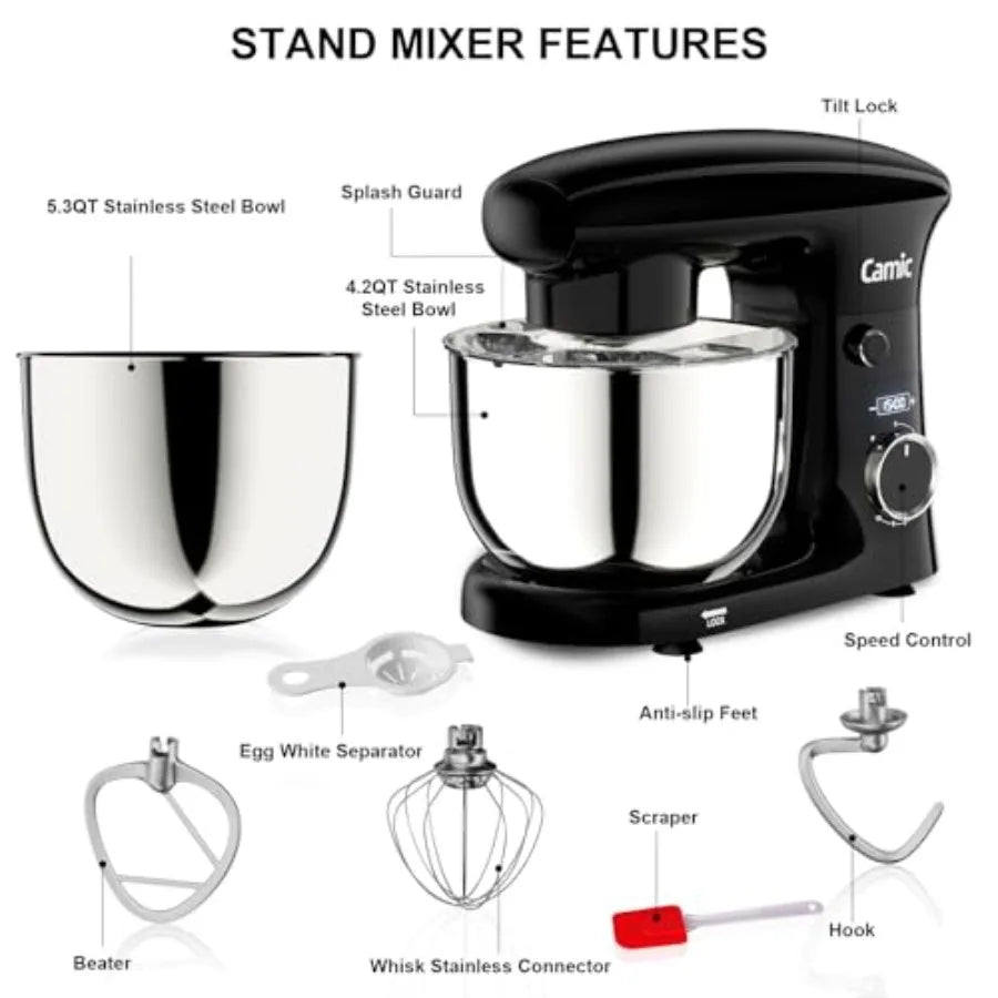 Stand Mixer 4.2QT+5.3QT Two bowls Electric Food Mixer 10 Speeds with Digital setting 3-IN-1 Kitchen Mixer for Baking Cakes Cook