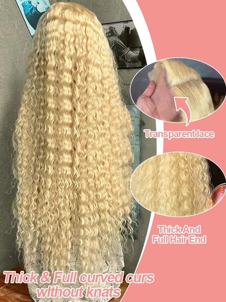 613 Blonde HD Lace Frontal Wig 13x4 13×6 Deep Wave Lace Front Human Hair Wig Colored Curly Wigs Water Wave Wigs For Women ﻿ ﻿