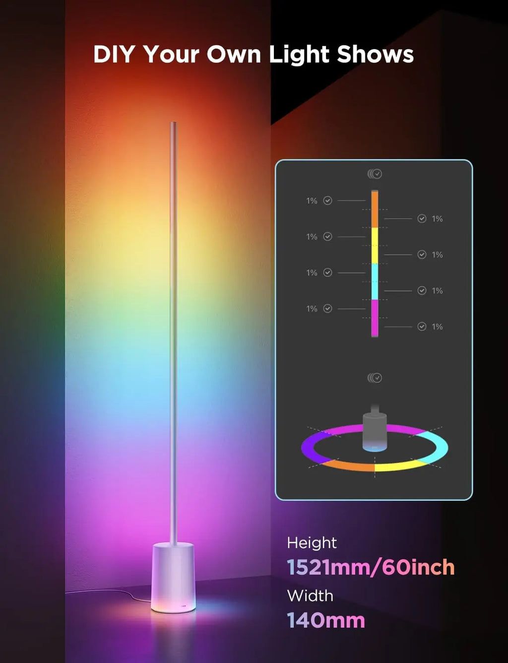 Smart RGBIC Floor Lamp with Voice Control, Music Sync, 1725lm Brightness for Living Room & Bedroom