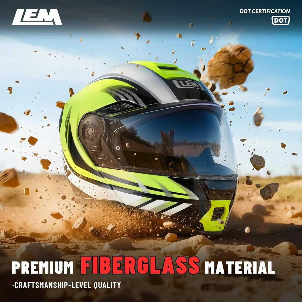 Modular Motorcycle Helmets Fiberglass Full Face Motorcycle Helmet Flip Up for Touring DOT Certified Release Sun Visor Removable