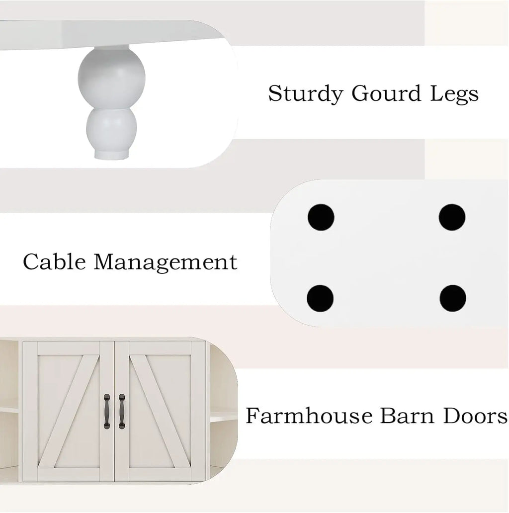 Farmhouse Corner Tv Stand For 50 Inch Tv With Led Lights Adjustable Shelves Barn Doors For Living Room White
