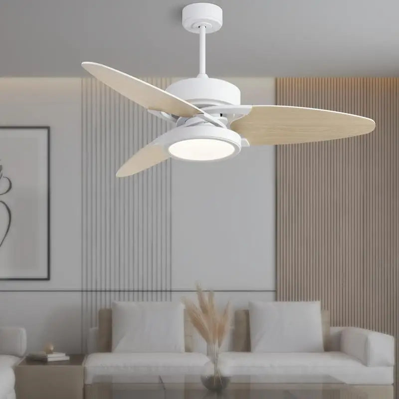 52" LED Indoor White Smart Ceiling Fan with Remote Control for Home Use