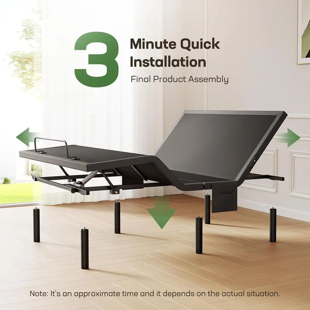 Adjustable Bed Base with Massage, USB Ports, Nightlight, Wireless Control, Quick Assembly, Multiple Height Settings