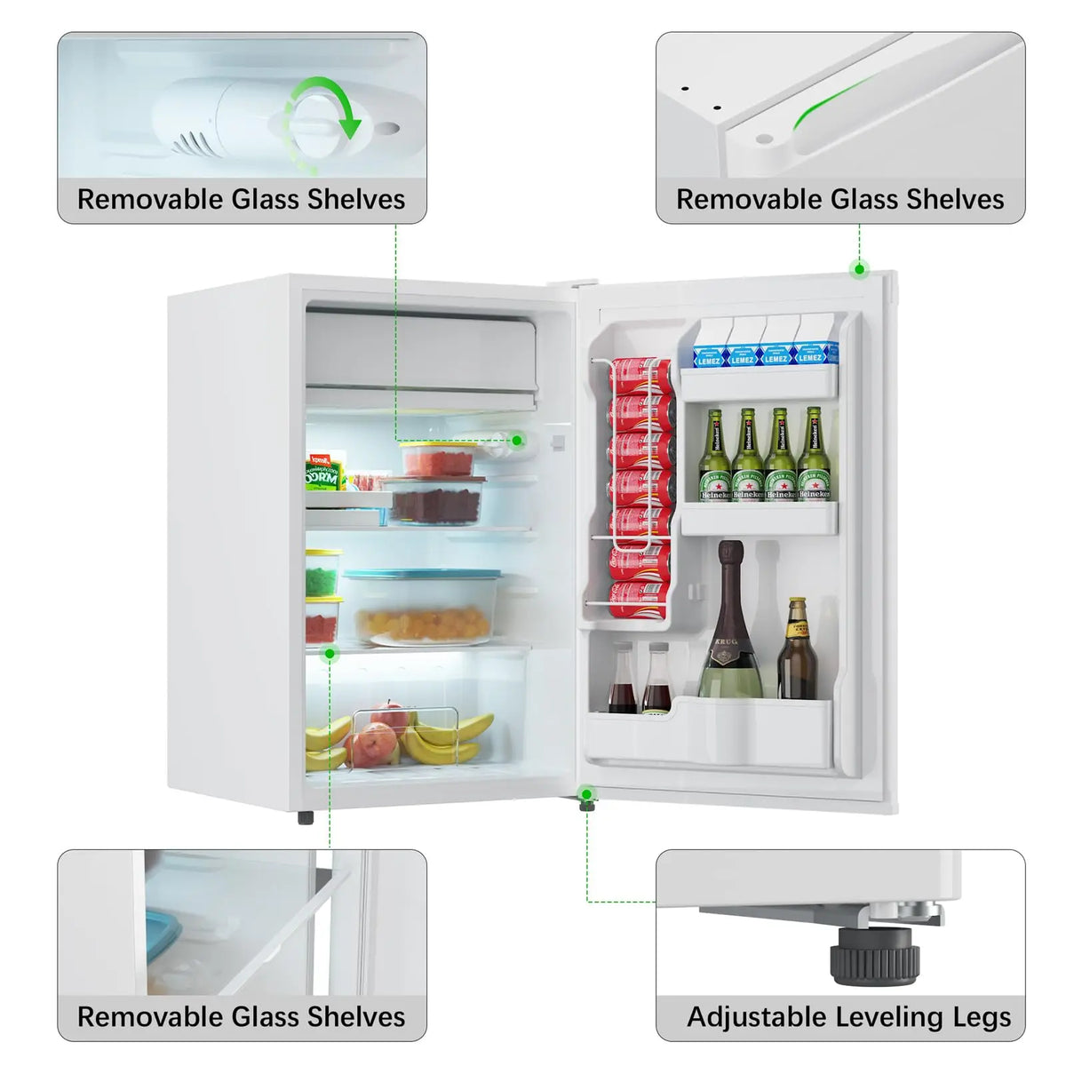 4.3 Cu.ft Mini Fridge with Freezer, 122L Adjustable Temperature Single Door Compact Refrigerator For Bedroom Office RV