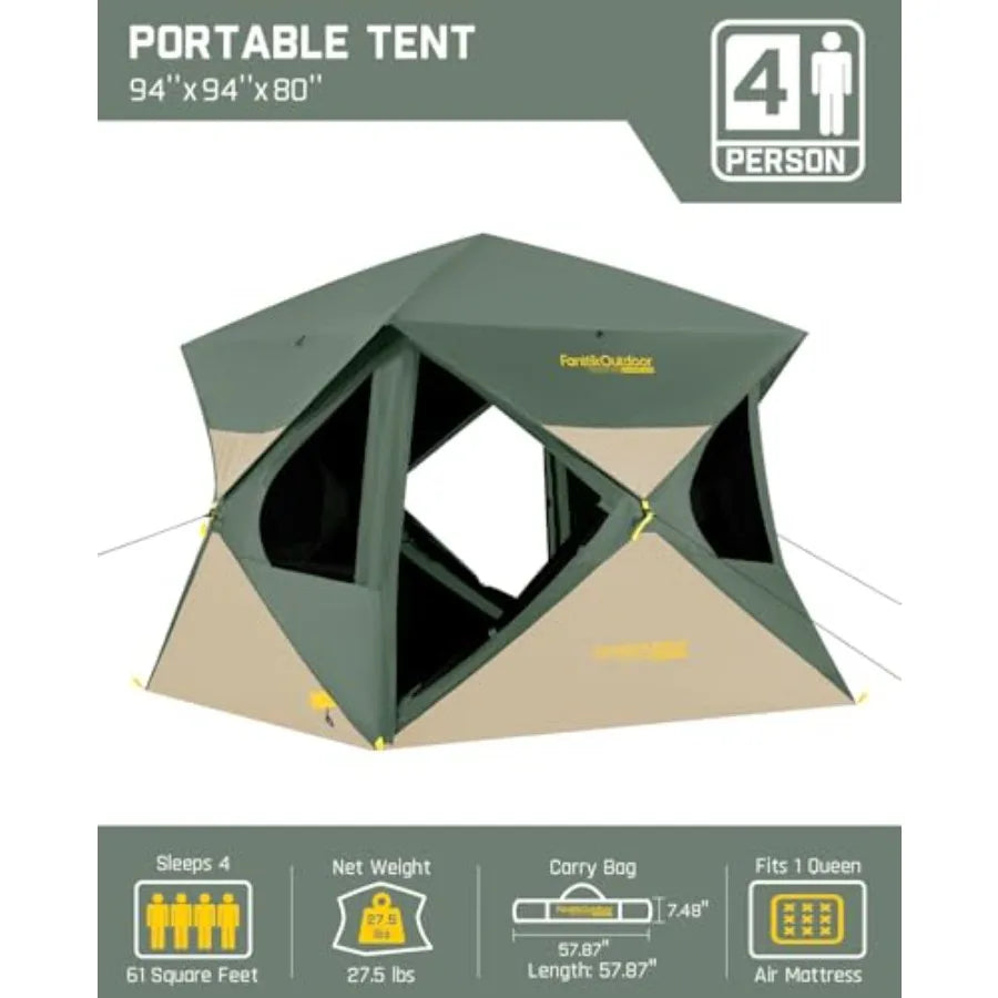 Alpha C4 Ultra Camping Tent 4 Person Pop Up Instant Cabin Setup in 60 Seconds Portable Hub Tent with Rainfly Windproof for Outd