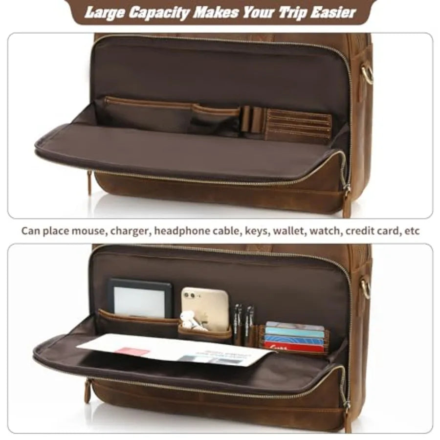 Full Grain Leather Briefcase for Men Business Messenger Bag Laptop Case Fits 15.6 Inch Laptop Brown Premium Quality Durable Des