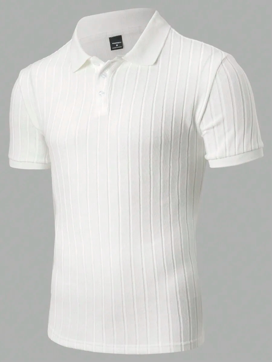 Men's Olive Green Ribbed Knit Polo Shirt, Short Sleeve, Casual Style