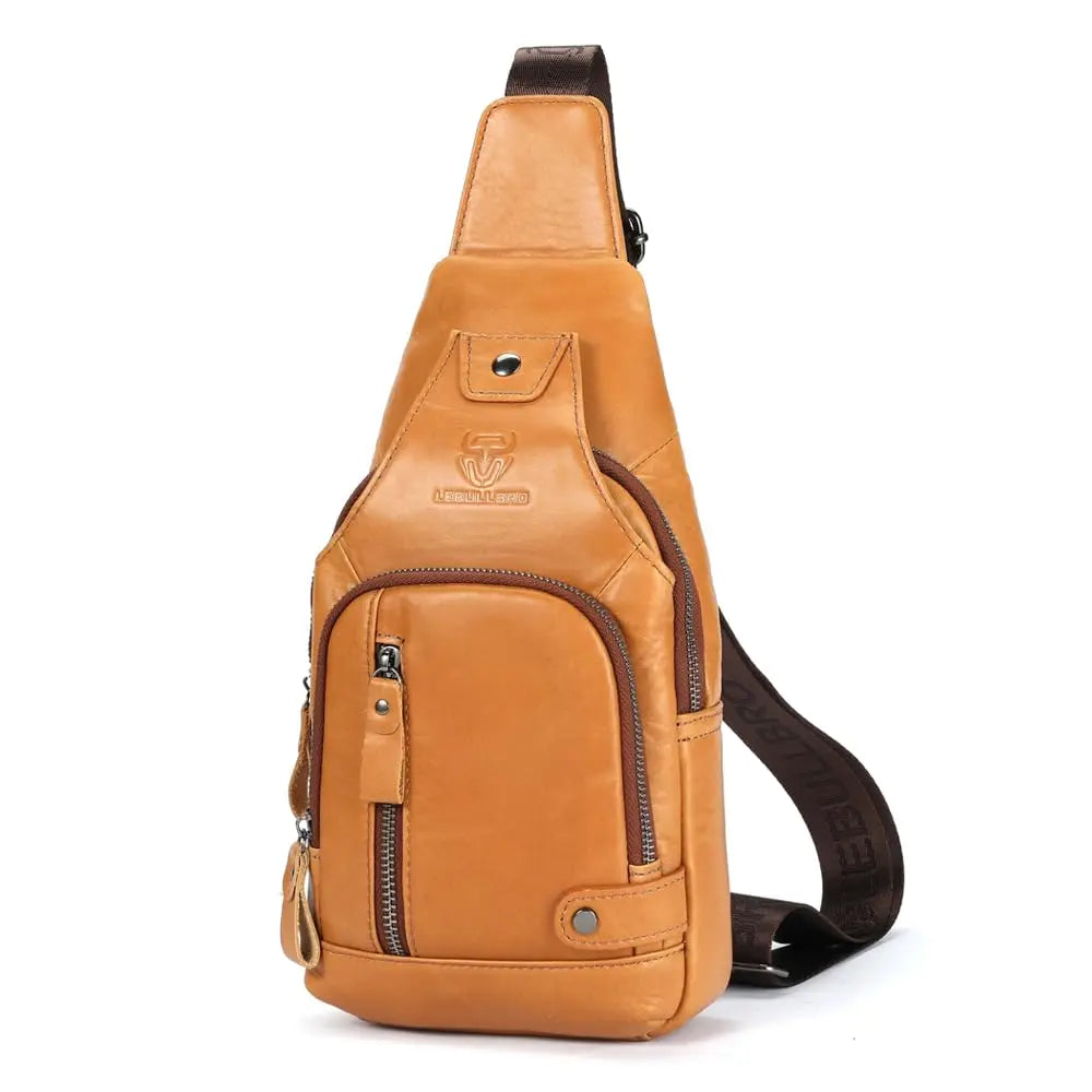 Sling Bag for Men Genuine Leather Chest Bag Crossbody Backpack Travel Hiking Outdoor Sports