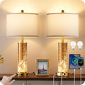 25.6" Gold Table Lamps Set of 2 Tall Bedside Lamps with Nightlight Modern Nightstand Lamp with USB Ports Desk Lamp for Bedroom
