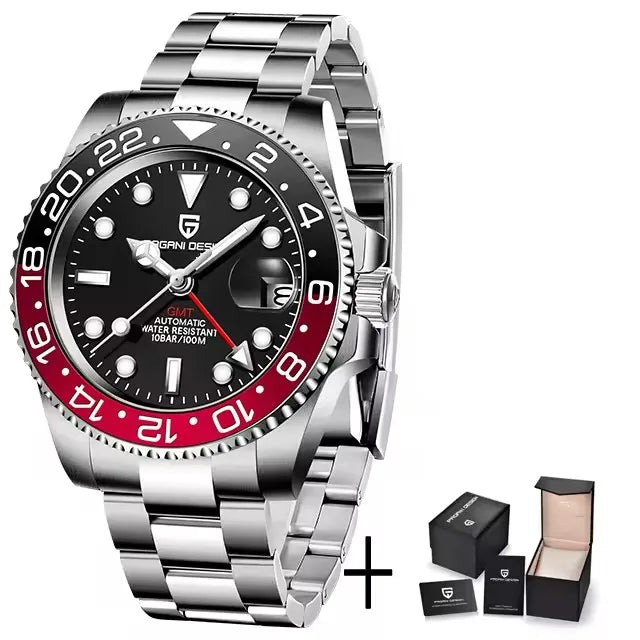 PAGANI DESIGN 40MM Automatic GMT Wristwatch Top Brand Sapphire Glass Stainless Steel Mechanical Sports Watches for Men PD-1662