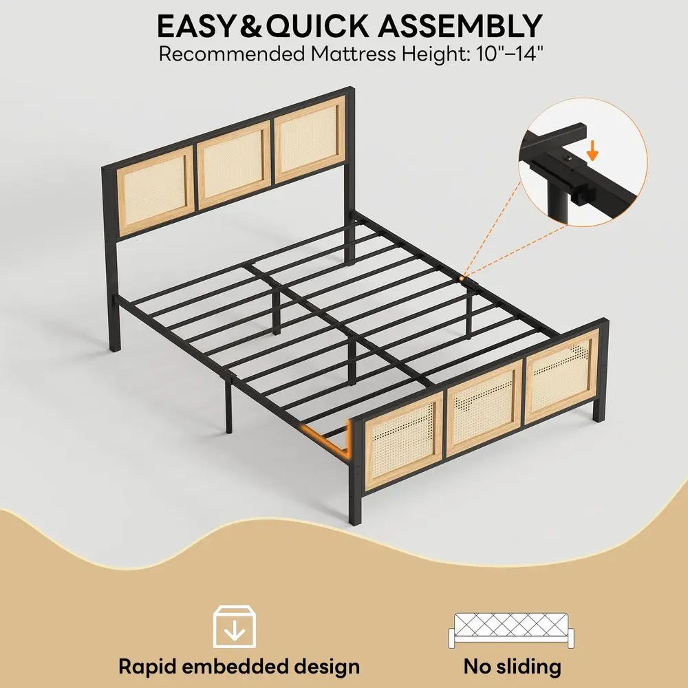 Queen Bed Frame with Headboard, Wood Camas Queen with Strong Metal Slats Support, No Box Spring Needed for Bedroom and Guest Roo