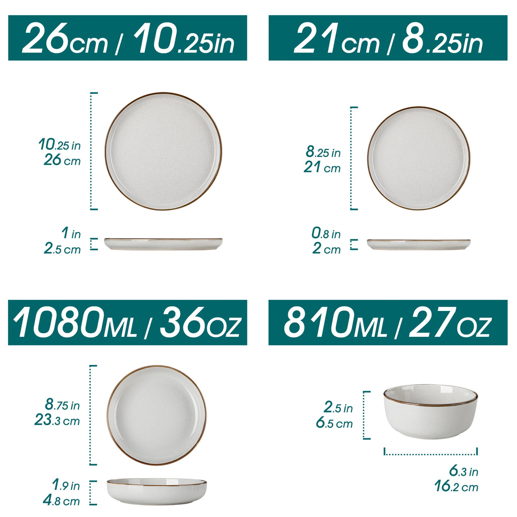 vancasso LOIRE 16/32 Piece Grey Ceramic Dinnerware Set Oven Safe Stoneware Set with 4 PCS Dinner Plate/Dessert Plate/Soup/ Bowl