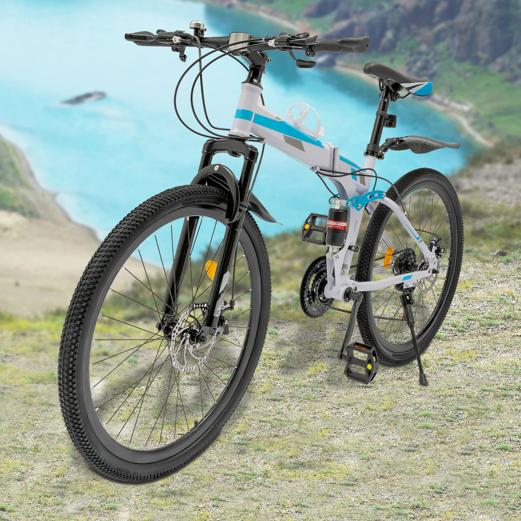 21-Speed Folding Bicycle, Adjustable Saddle, Dual Disc Brakes, High-Carbon Steel Frame, Compact & Durable for Commuting & Travel