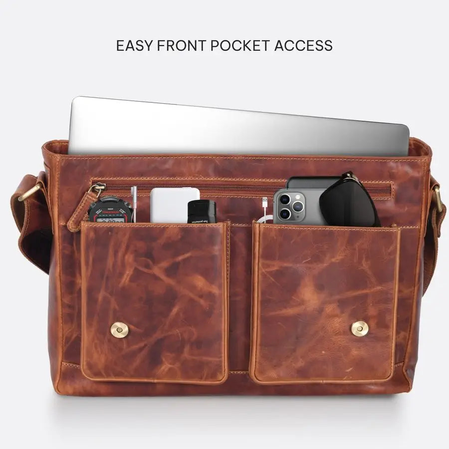 Real Genuine Leather 14 Laptop Messenger Bag Briefcase For Men amp Women