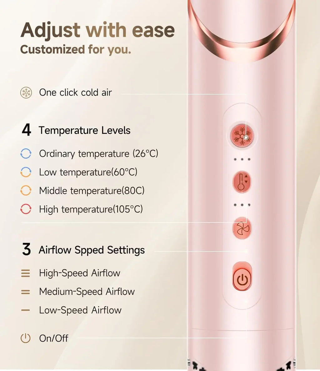 8-in-1 Foldable Hair Styler and Dryer with Ionic Technology for Fast Drying, Curling, Straightening in Pink