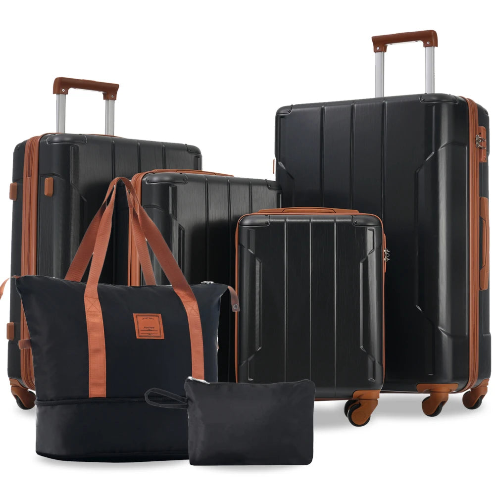 Hardshell Luggage Sets 6 Piece Suitcase Set Expandable Lightweight Suitcases with Wheels TSA Lock for Men Women Black Brown