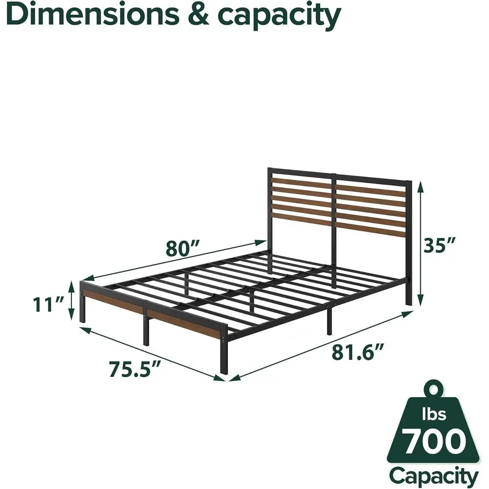 Bamboo and Metal King Size Platform Bed Frame with Headboard, No Box Spring Needed, Easy Assembly, Brown