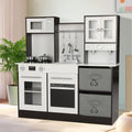 Kids Play Kitchen, Wooden Pretend Toy Kitchen, Toodler Cooking Playset, Stove w/Light & Sound, Sink, Microwave, 2 Fabric Boxs, D
