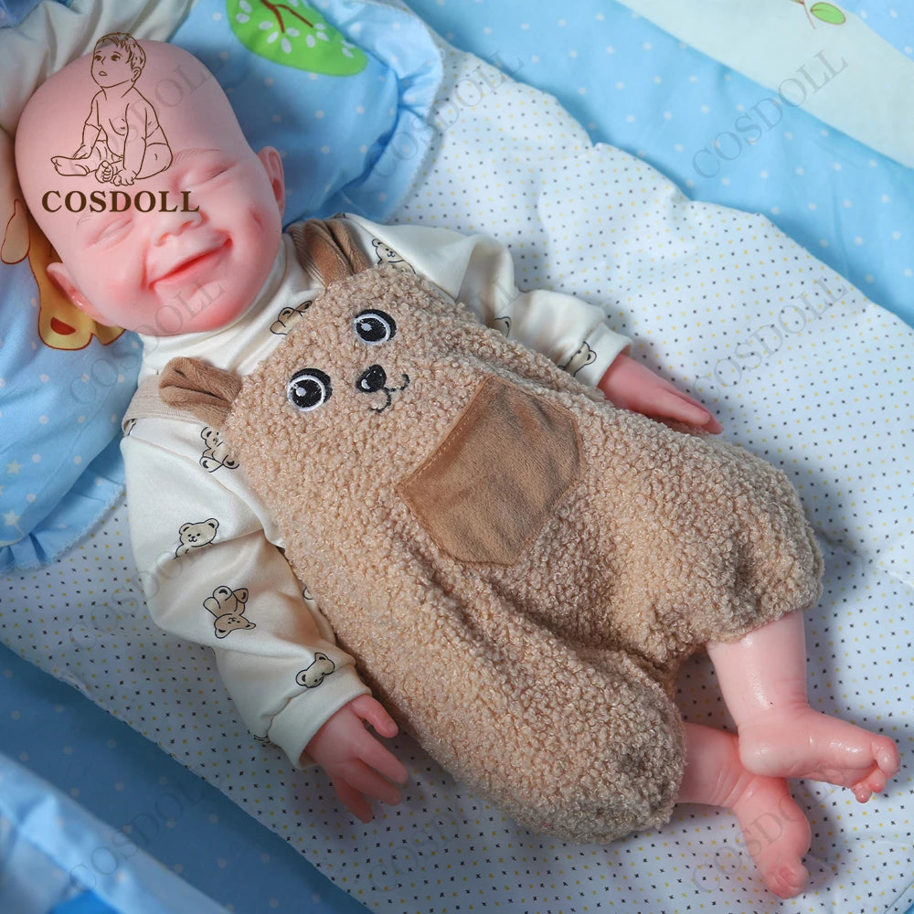 18" Giant Soft Silicone Baby Doll for Boys-Sleeping Smiling Face, Weighted 2.9kg Realistic Cuddle Buddy-Toddler Sensory Toy Gift