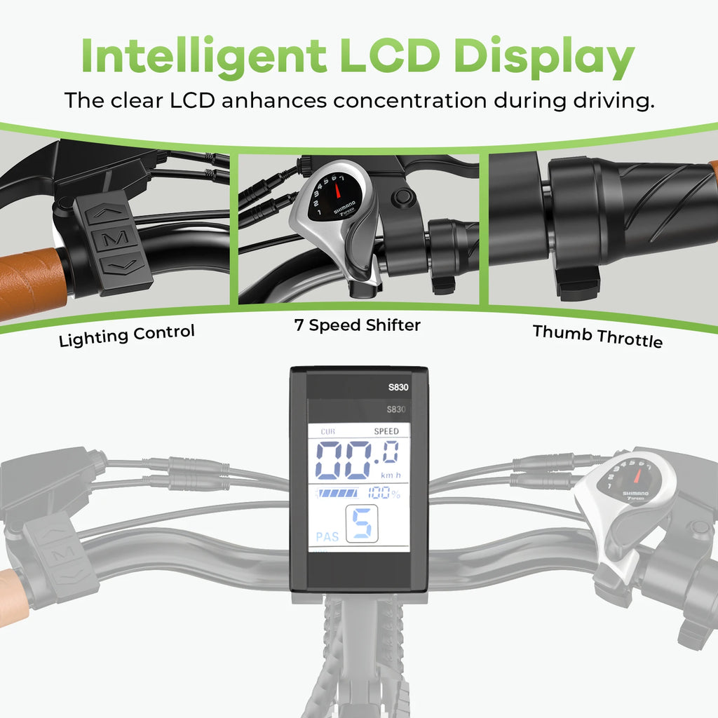 26" Step-Thru Electric bicycle for Adult,1000W Peak Motor, Built-in Removable Lithium Battery E-bike, 7-Speed City Commuter EK2