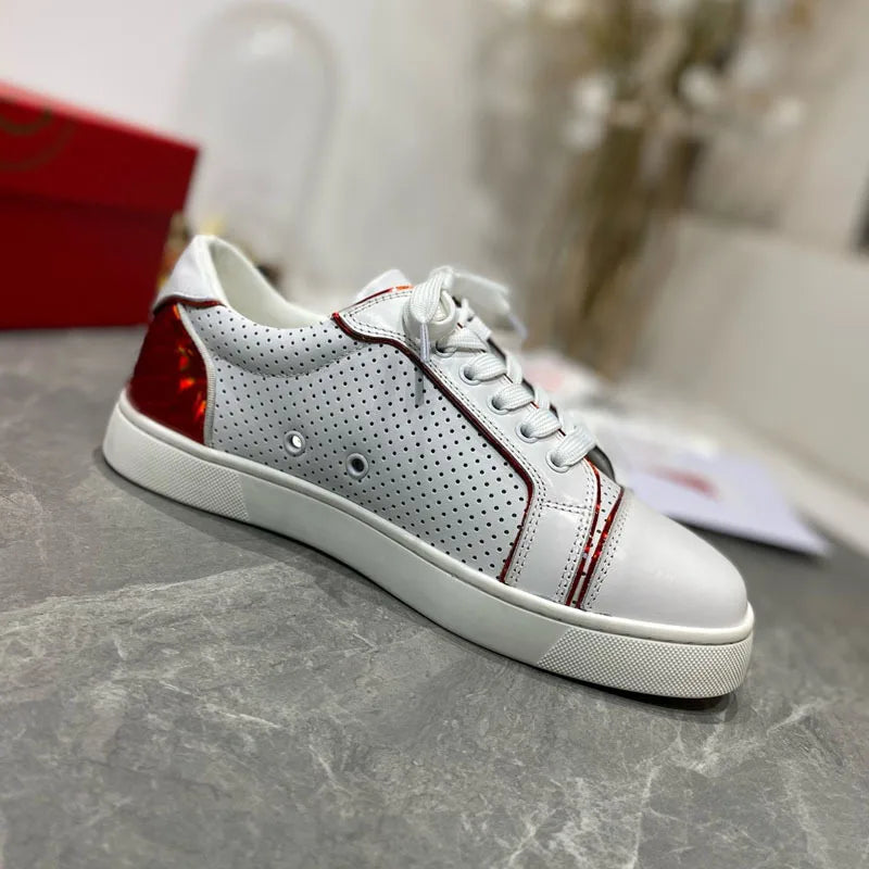 Men Real Leather Casual Shoes Fashion Red Sole Top Layer Cowhide British Style Comfortable Breathable Versatile Lace Up Loafers