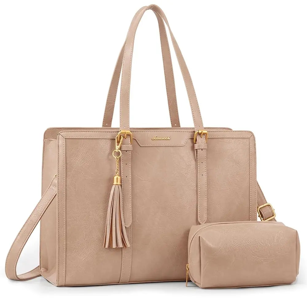 Laptop Bag for Women Vintage Leather Work Tote 15.6 inch Large Capacity Computer Bag with Clutch Purse for Teacher,Office,Ca