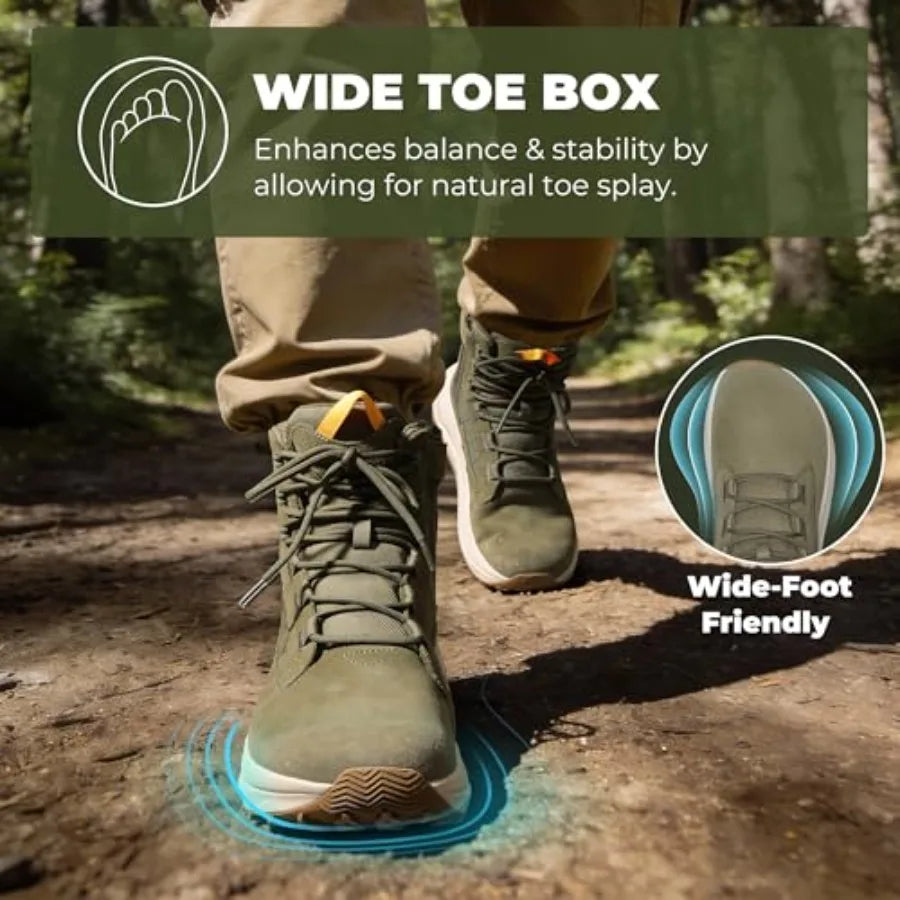 NORTIV Men's Wide Toe Box Work Military Tactical Boots Barefoot Hiking Low Drop Leather Side Zipper Motorcycle Combat Boots Pik