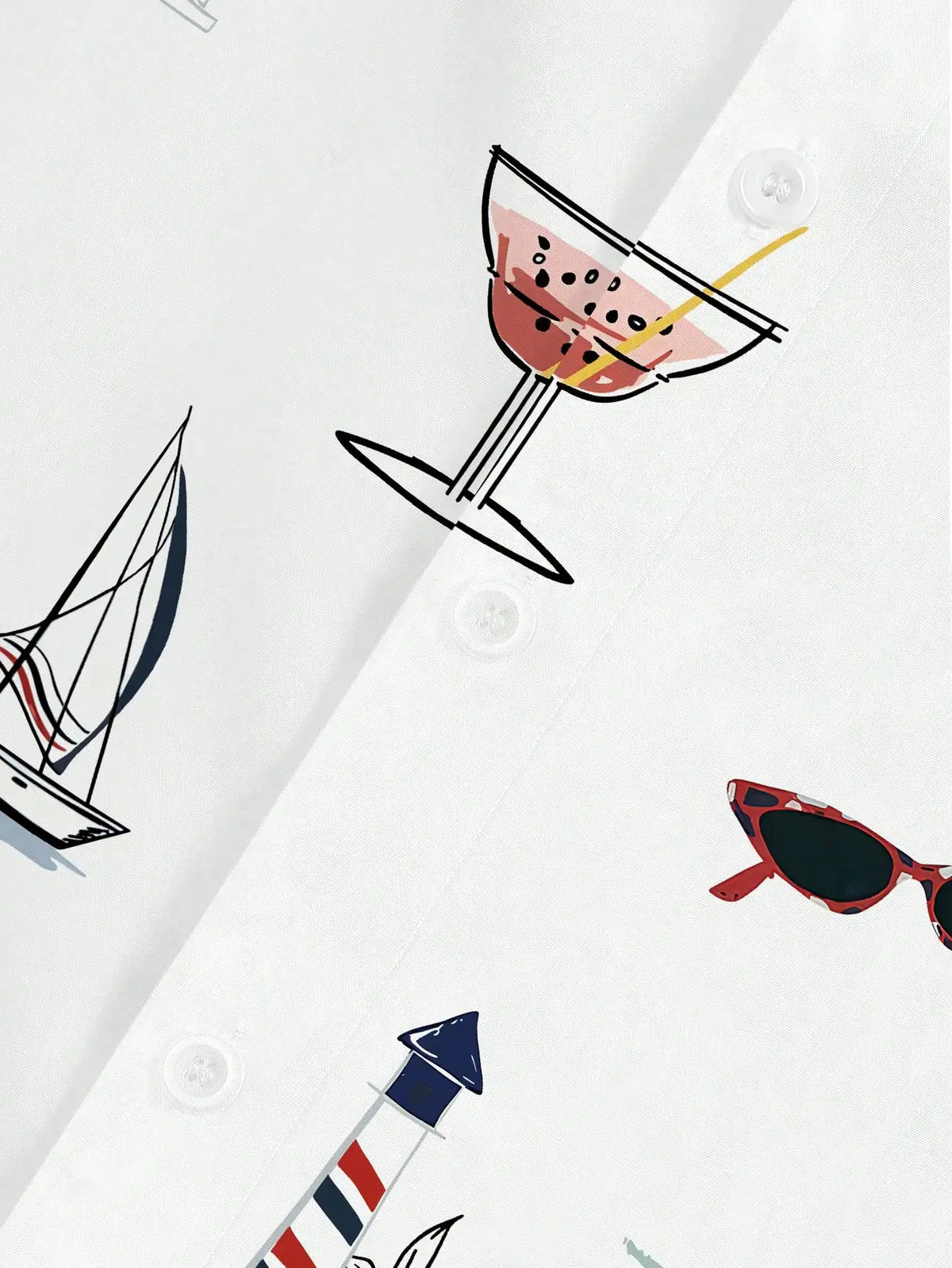 Men's Short Sleeve Button-Up Shirt with Nautical & Tropical Print, Casual Beach Style